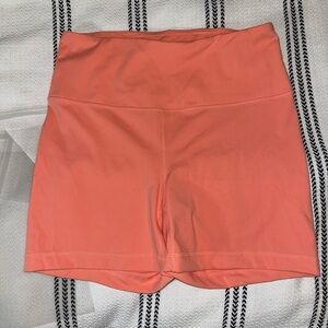 YOGALICIOUS lux coral orange biker shorts size large # 2185